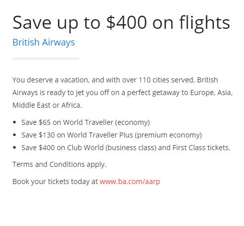 AARP British Airways Discount