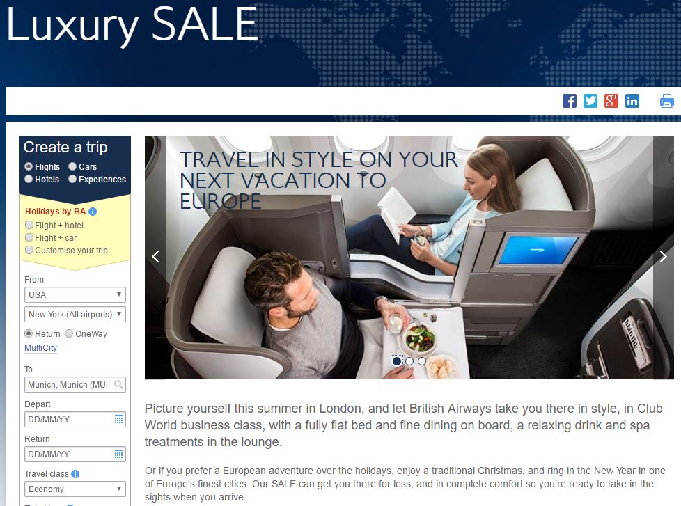 British Airways Luxury Sale