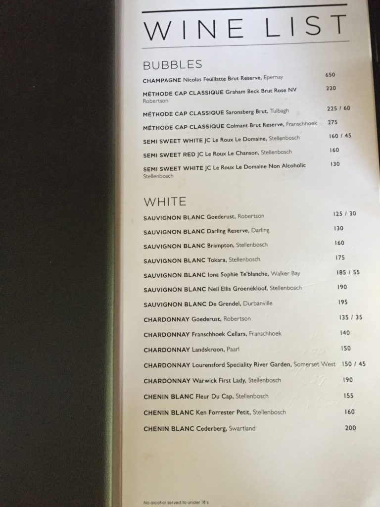 Kruger Gate Wine List