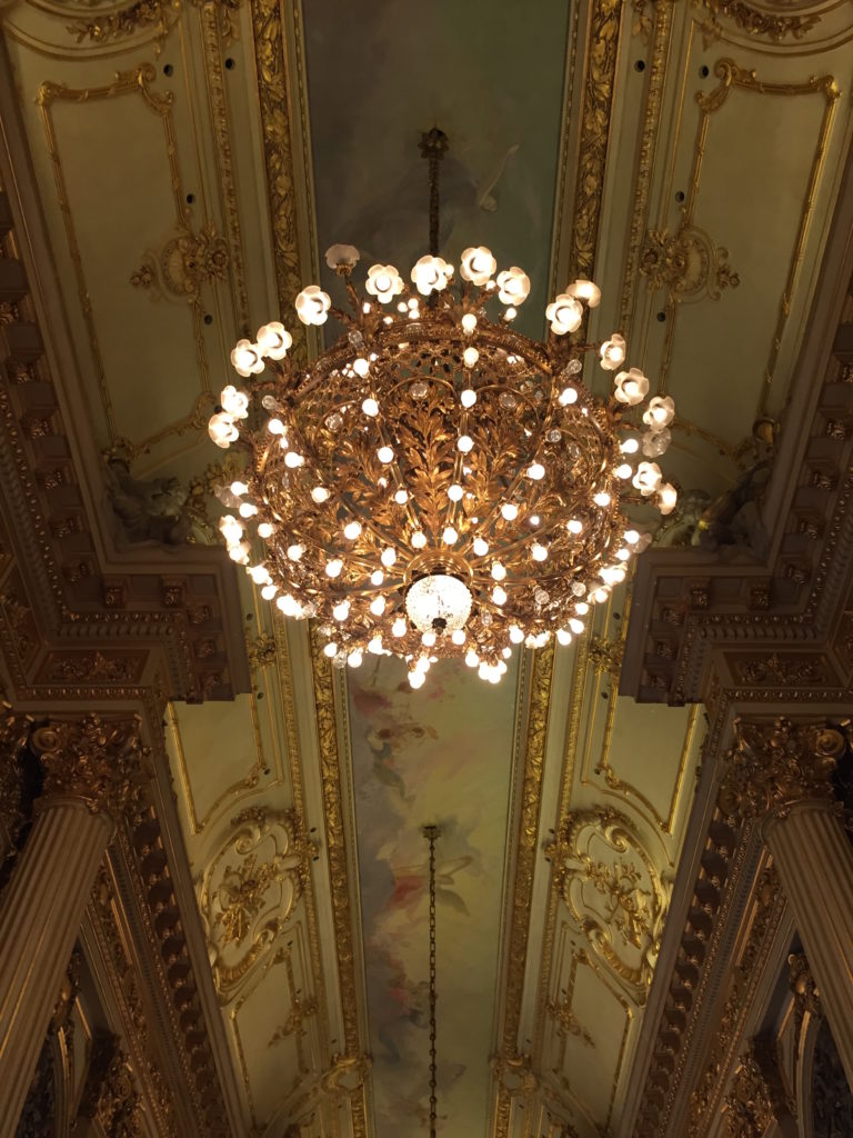 Chandeliers in the hallways of Teatro Colon