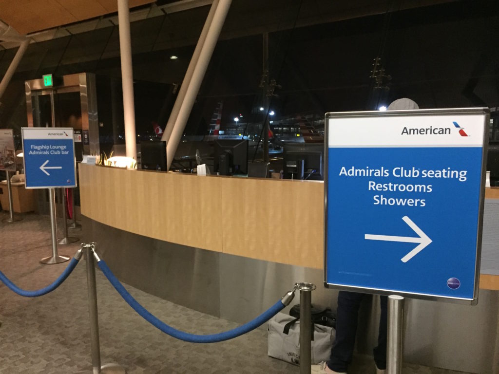 a blue sign next to a counter