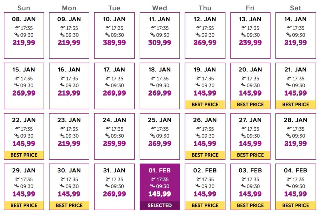 Wow flights to London, January/February