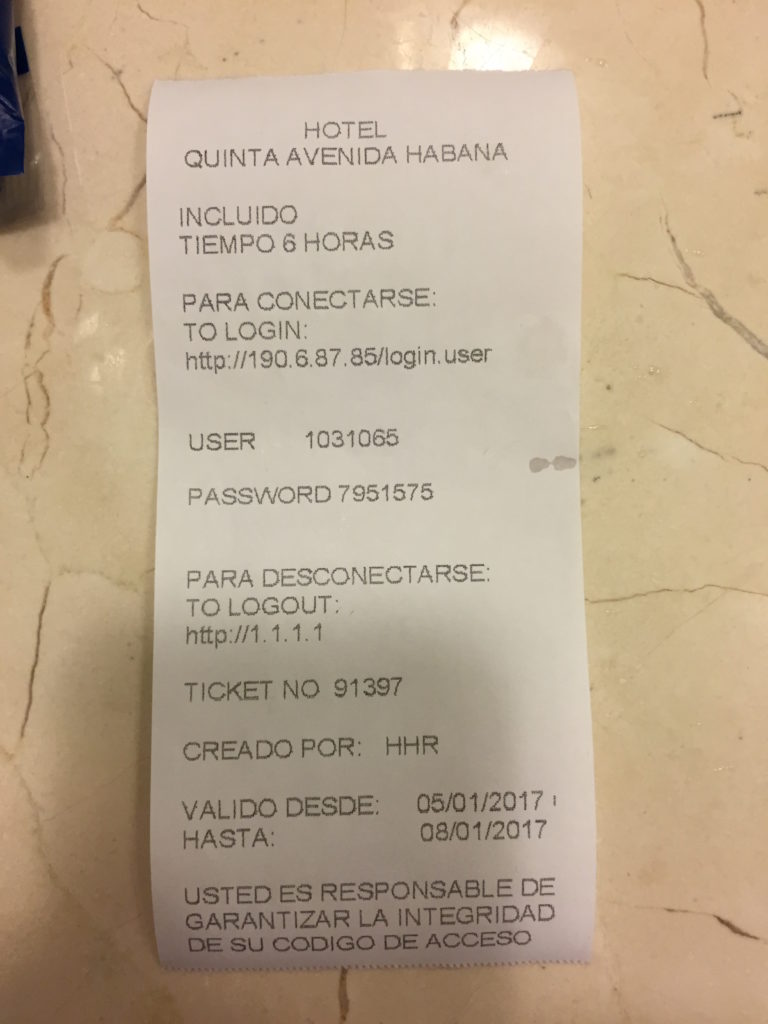 Four Points Havana WiFi Internet Code