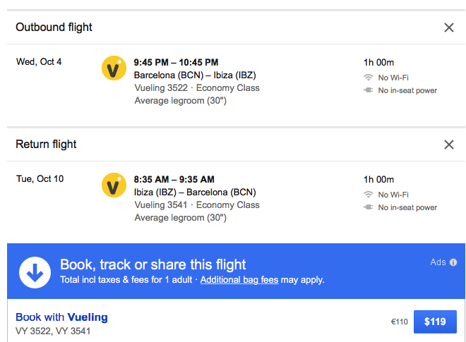 Vueling flight to Ibiza, only $119