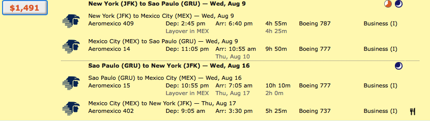 Aeromexico New York to Sao Paolo