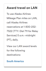 Booking LATAM awards on Alaska by Phone