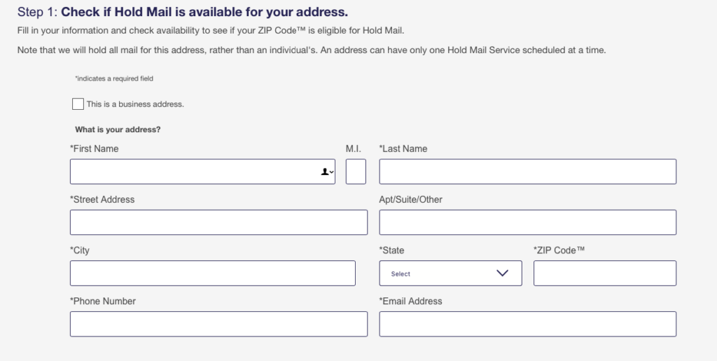 a screenshot of a mail form