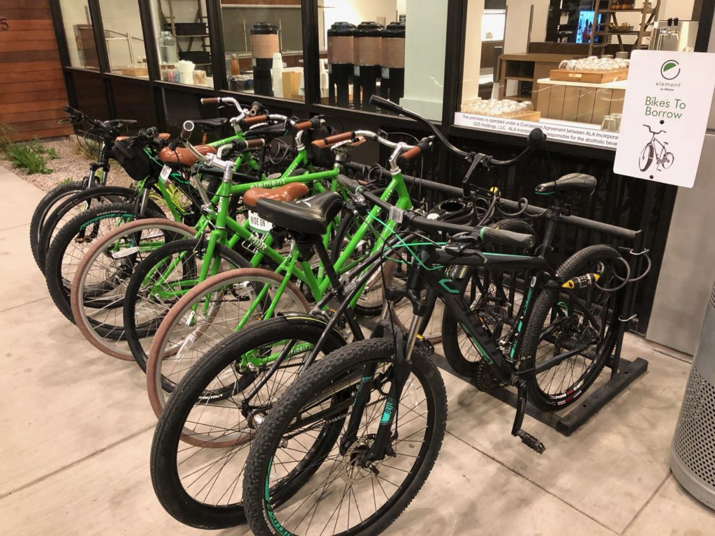 a group of bicycles in a store