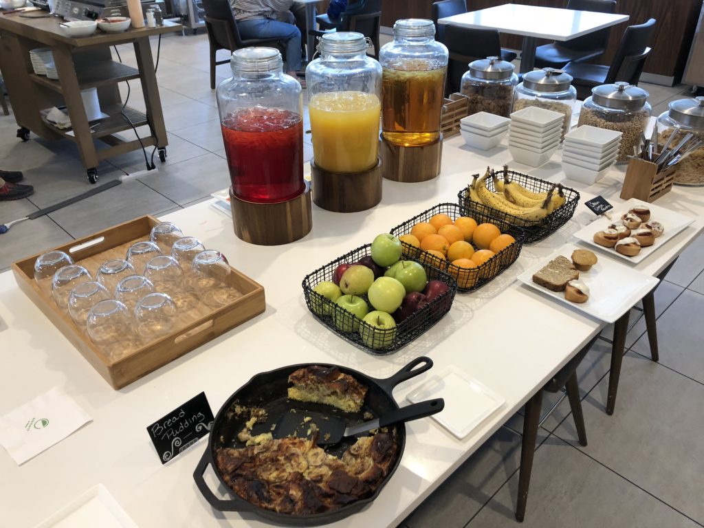 a table with food and drinks