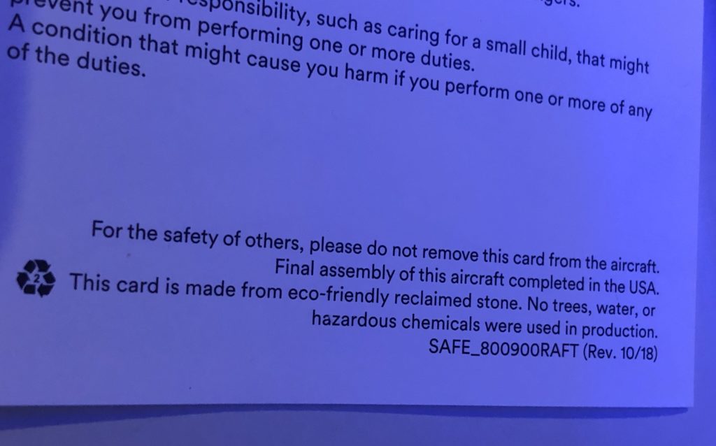 Alaska Airlines Stone Safety Card
