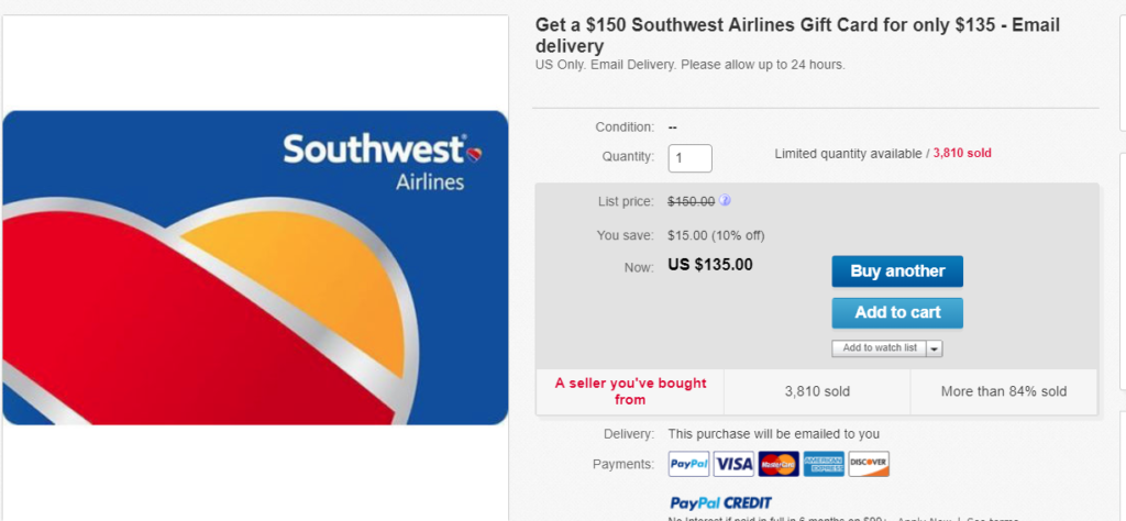 southwest airlines giftcard