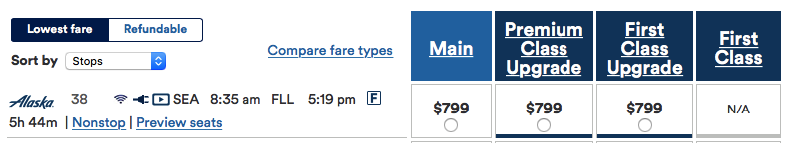 Upgradeable Fare but NO First Class