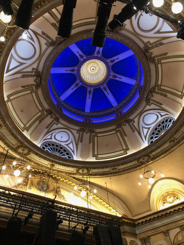 a ceiling with a blue skylight