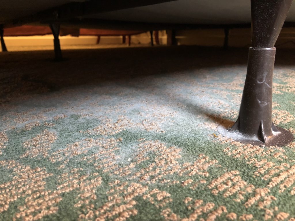 a carpet with a leg on it