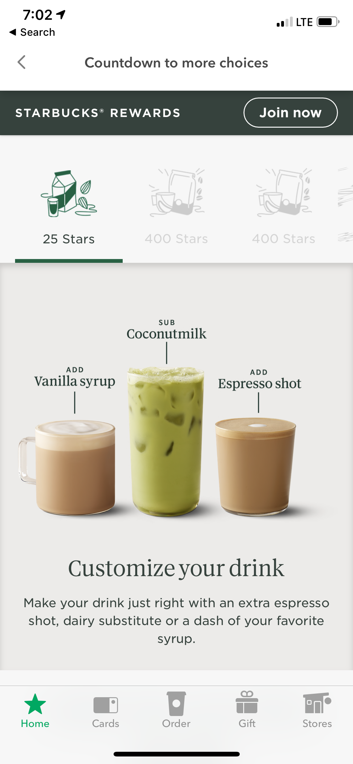 a screenshot of a menu of different types of coffee