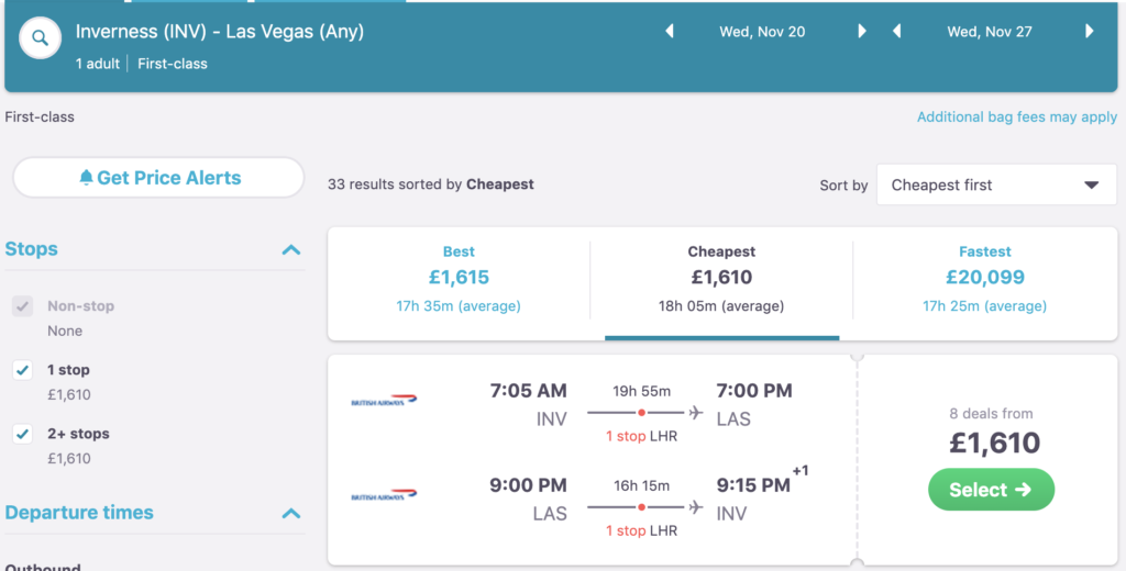 screens screenshot of a flight schedule