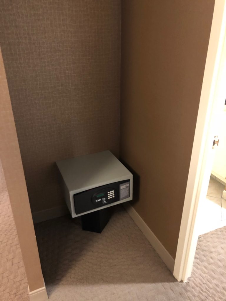 a small safe in a room