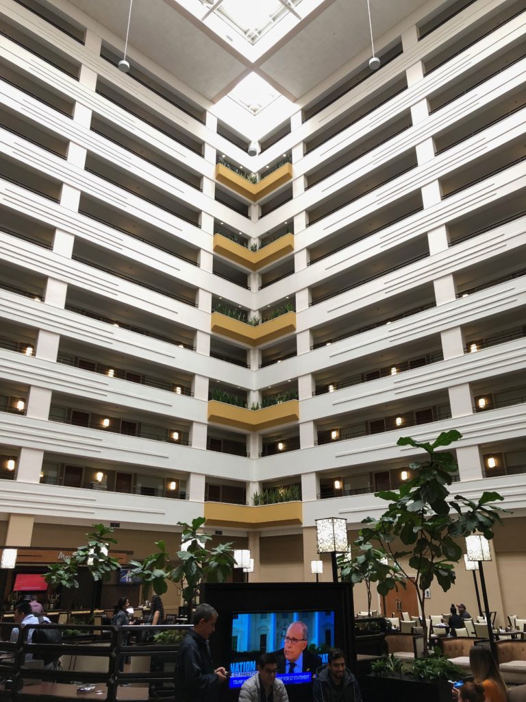 a building with many floors and a large skylight