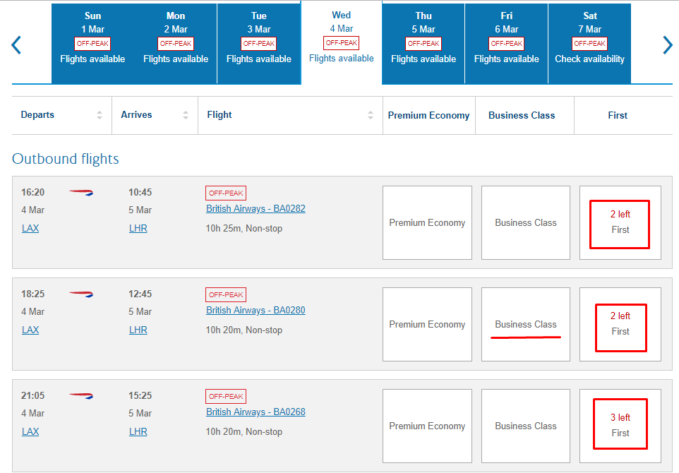 a screenshot of a flight schedule