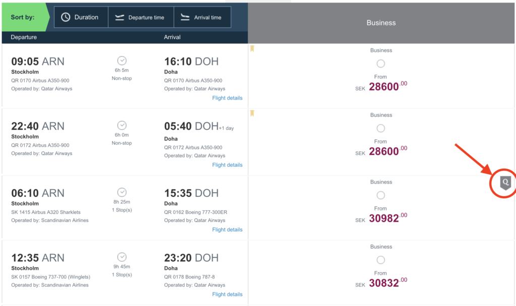 a screenshot of a flight schedule