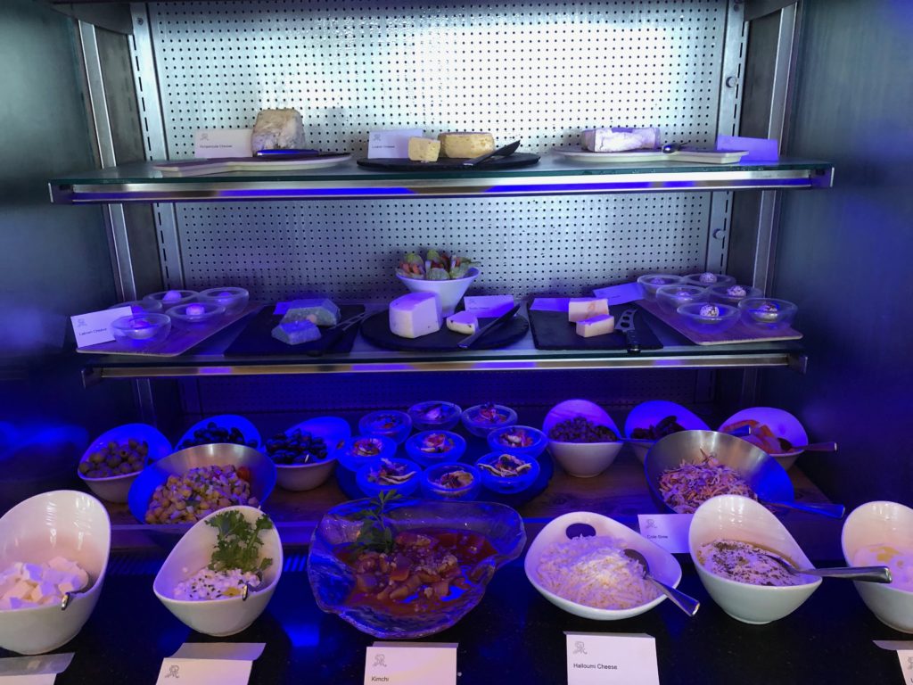 a display of food on shelves