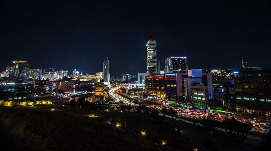 a city at night with lights