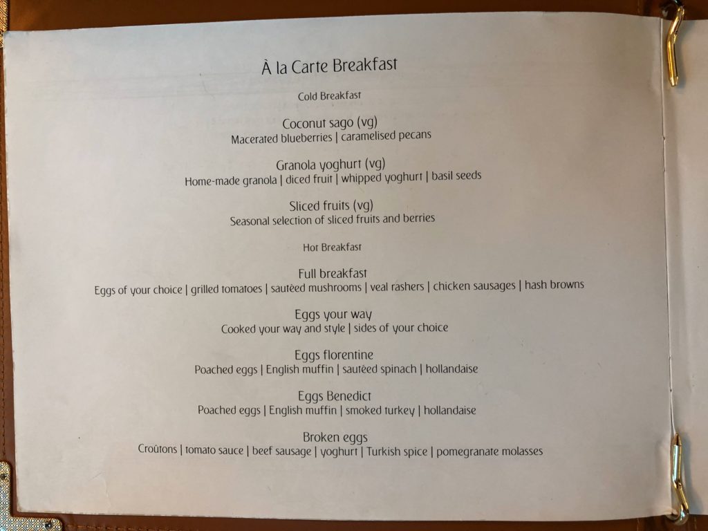 a menu of a breakfast