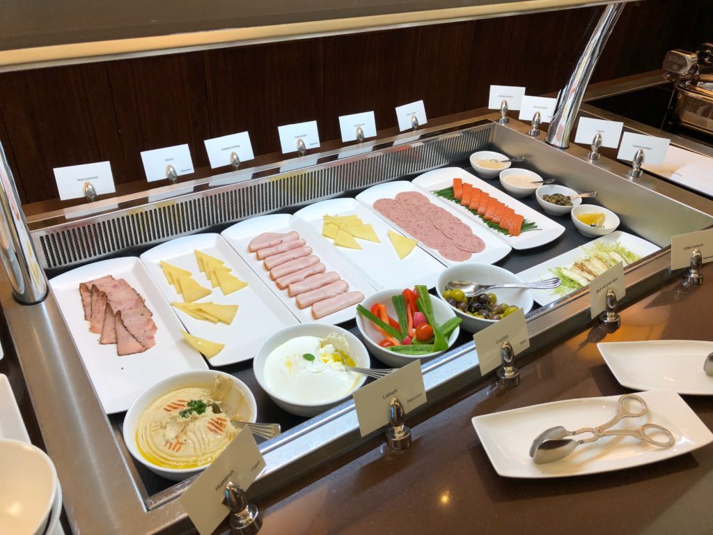 a buffet with different types of food