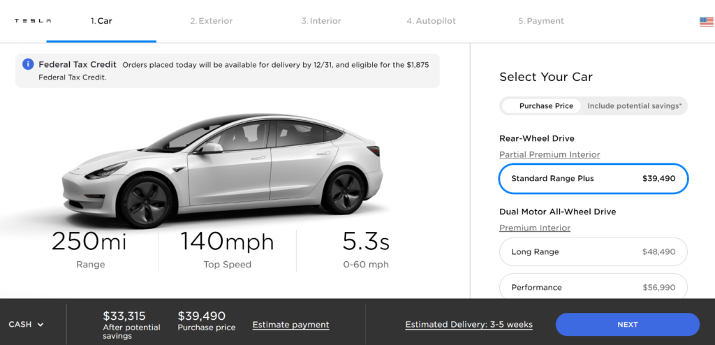 Tesla Checkout from Website