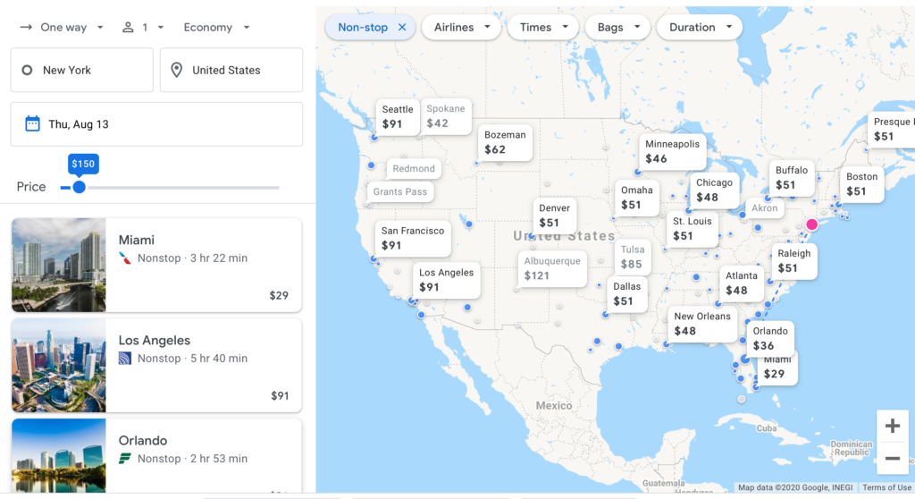 a map of the united states with prices