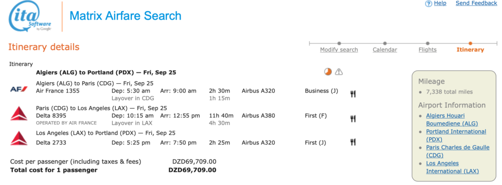 a screenshot of a flight schedule