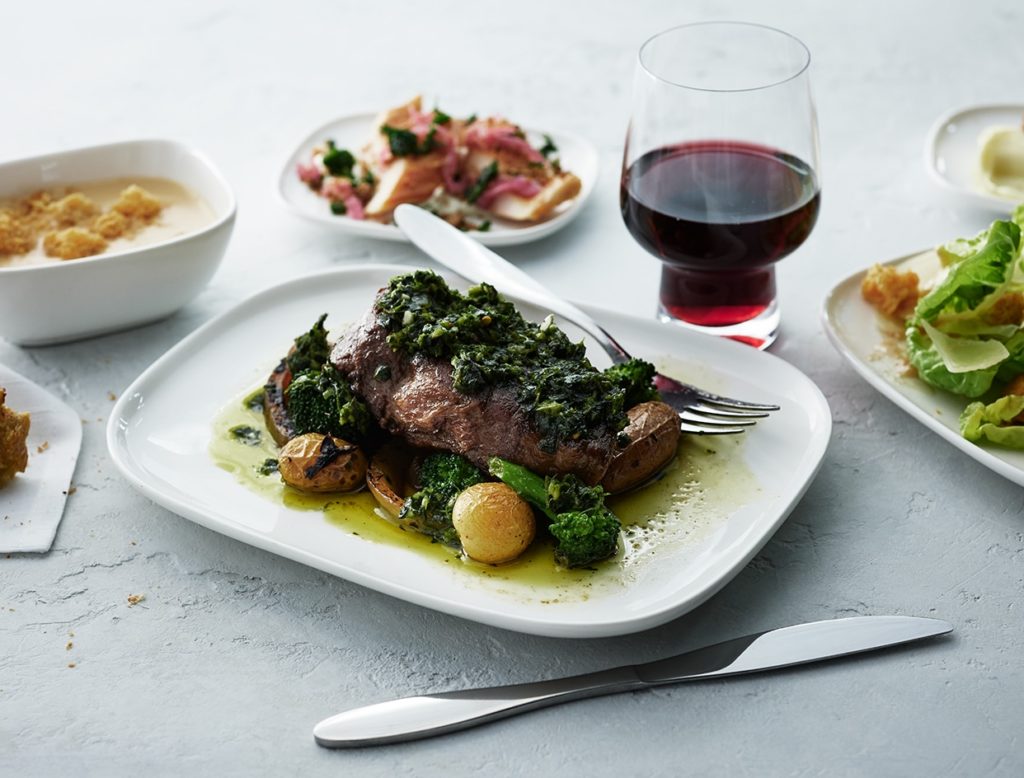 a plate of food with a fork and knife