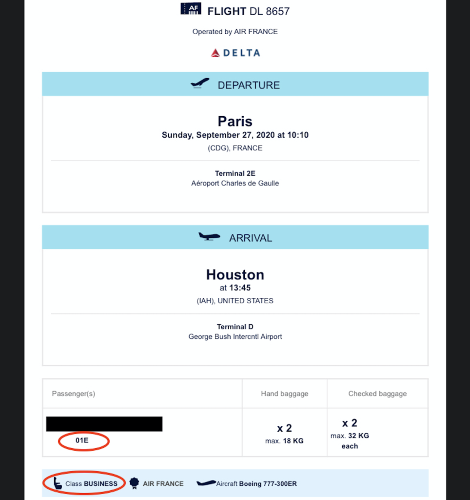 a screenshot of a flight ticket