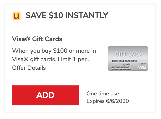 10 off 100 in Visa Gift Cards at Safeway, Albertsons