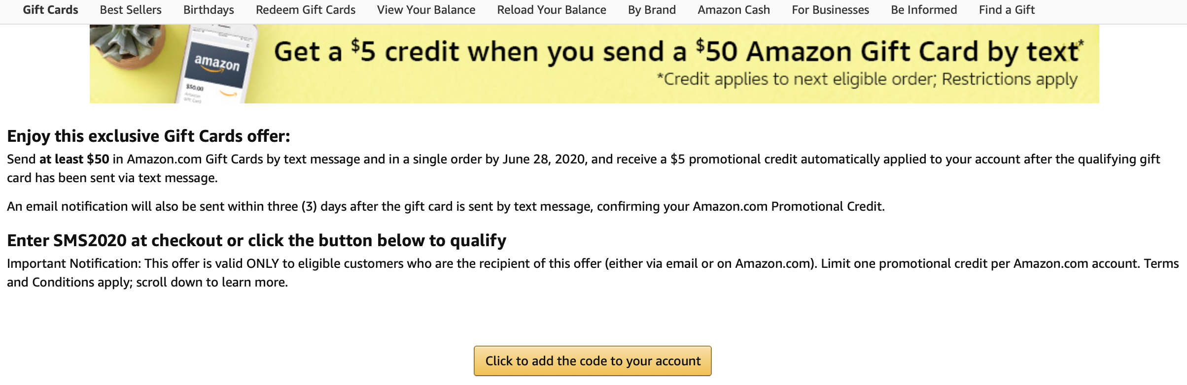 Prime Day Deal: Buy $50  Gift Card, Get $5 Credit