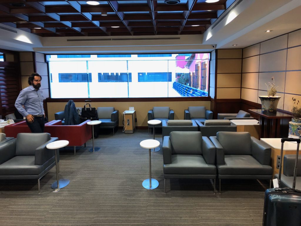 a man standing in a waiting room