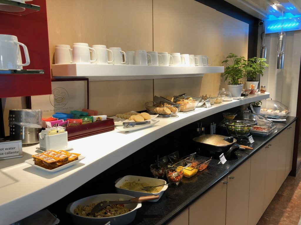 a buffet table with food on it