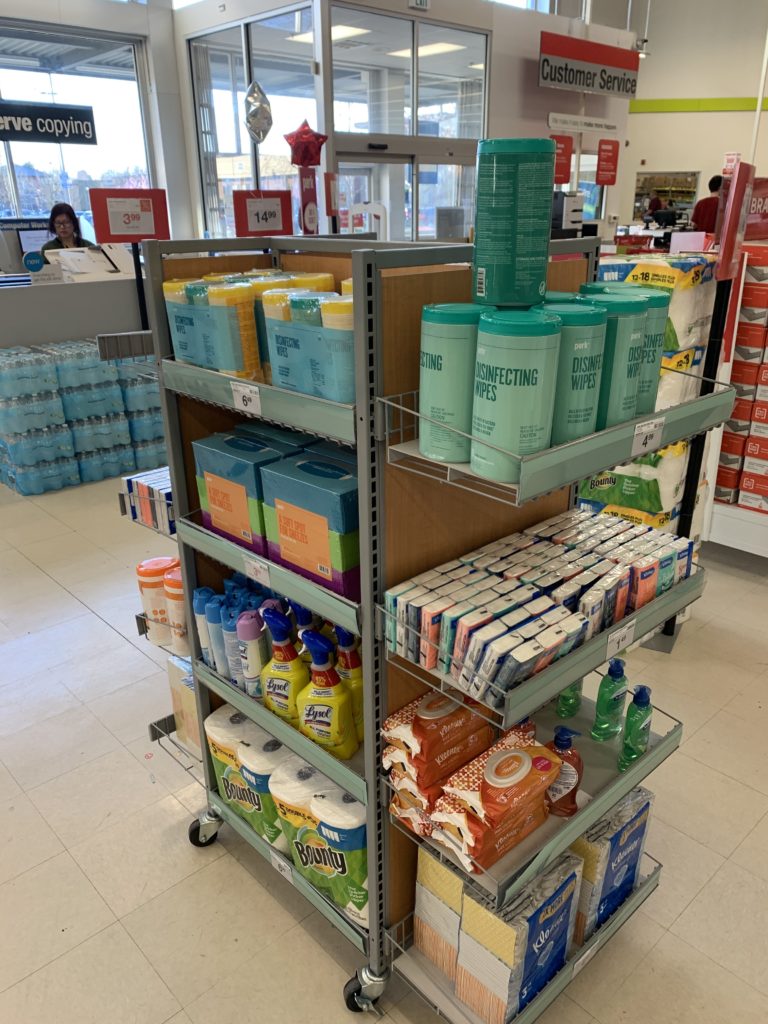 a store with shelves of cleaning products