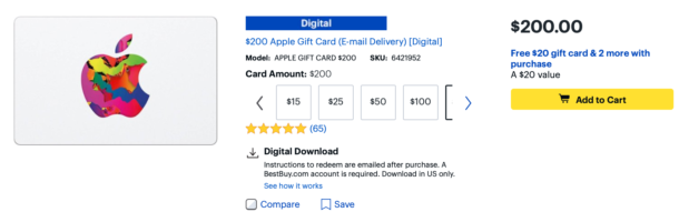 Quick Deal 200 Apple and 20 Best Buy Gift Cards No